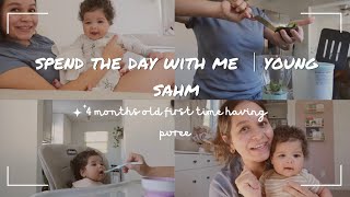 day in my life as a young sahm│4 month olds first time having purée