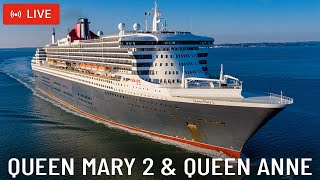 SHIPS TV - Queen Mary 2 & Queen Anne Cruise Ships Departing Port of Southampton(LIVE)
