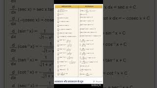 | अवकलन और समाकलन के सूत्र | integration formula | #maths #youtubeshorts #shorts