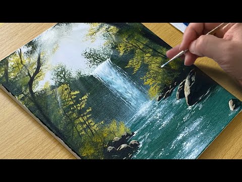 Easy Waterfall Painting | Relaxing Acrylic Landscape Tutorial