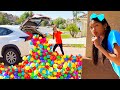 Wendy and Eric Pretend Play Hide and Seek in Ball Pit Balls Filled House