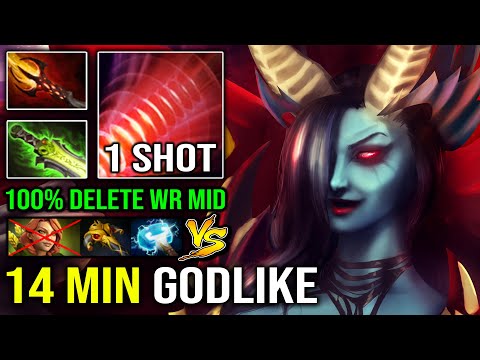 14MIN GODLIKE Instant 1 Shot Carry QOP 100% Deleted WR From Mid with Shotgun Burst Magic DPS Dota 2