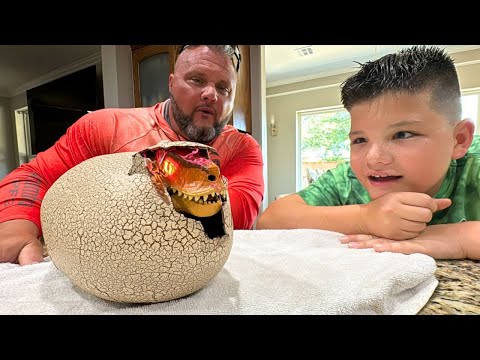 GIANT DINOSAUR EGG! Caleb & Dad Search For Dinosaurs! Primal Hatch Dinosaur Toy  Kids Fun Activity