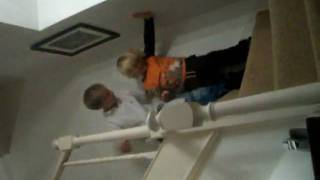Crazy 5 year old boy gets kicked down the stairs !!!!!!!!!!!!!!!!