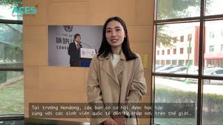 Giáo sư Jeong Ji Eun - Viện trưởng Viện đào tạo tiếng Hàn thuộc Đại học toàn cầu Handong gửi lời chào các bạn du học sinh Việt Nam