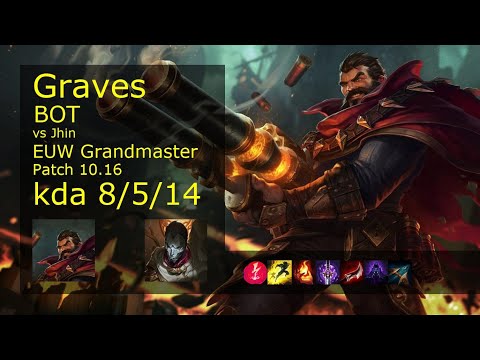 Graves Bot vs Jhin - EUW Grandmaster 8/5/14 Patch 10.16 Gameplay