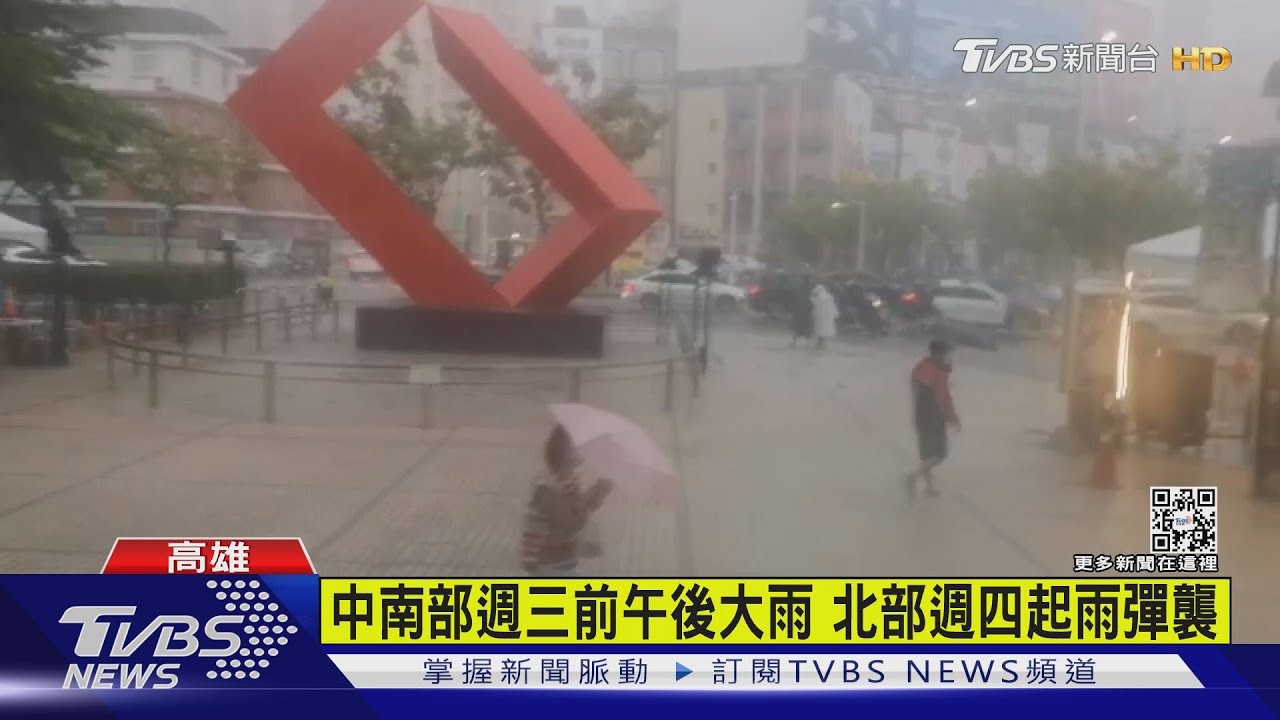 暴雨襲高雄路湧噴泉 路樹砸車雙輪懸空