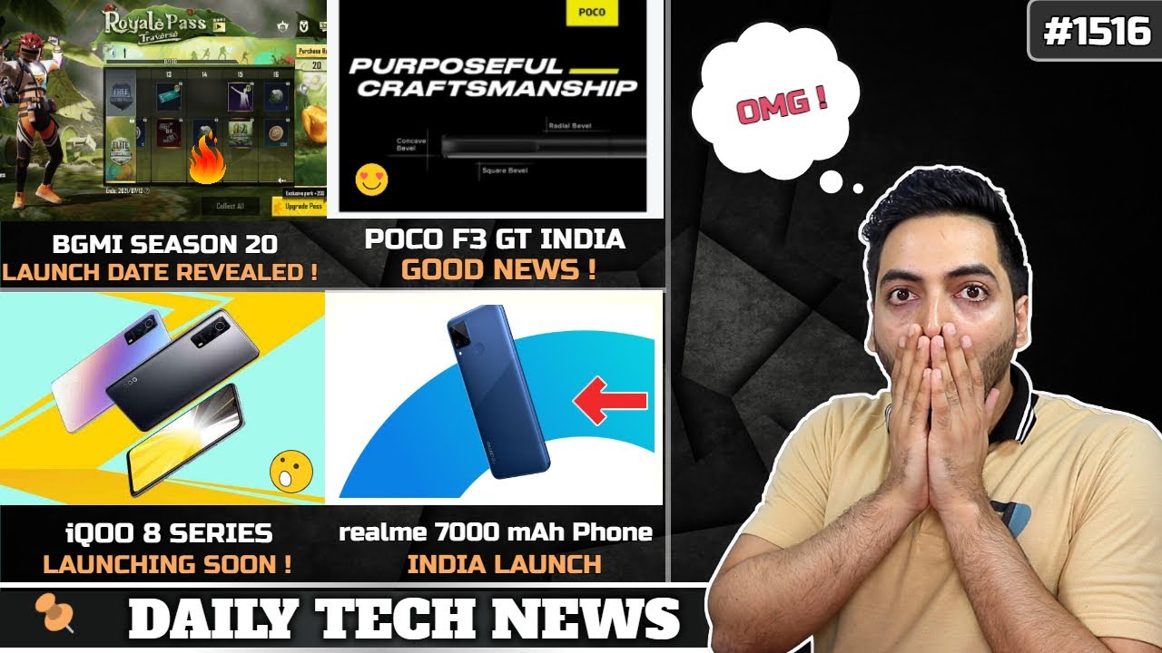 iQOO 8 Launch,BGMI Season 20 Date😍,MIUI 13 Features,realme 7000 mAh Phone😯,POCO F3 GT Good News👌