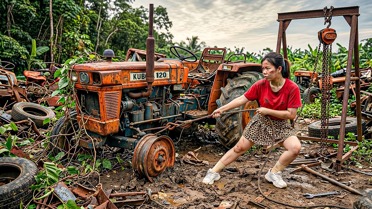 From Scrap to $8,000: Genius Girl Repairs & Restores Abandoned 50-Year-Old Broken Kubota Tractor