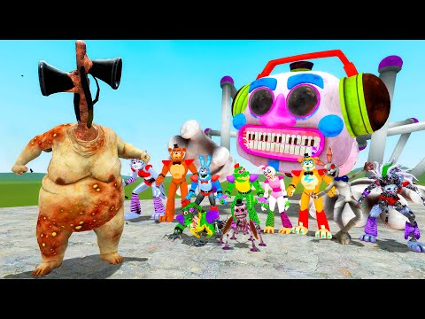 FAT SIREN HEAD vs ALL FNAF in GARRY'S MOD POPPY PLAYTIME and MOMMY LONG LEGS and CARTOON CAT NEXTBOT