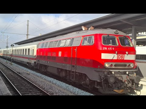 Ausfahrt der 218 411-7 am IC2085 in Augsburg Hbf am 1.3.2025