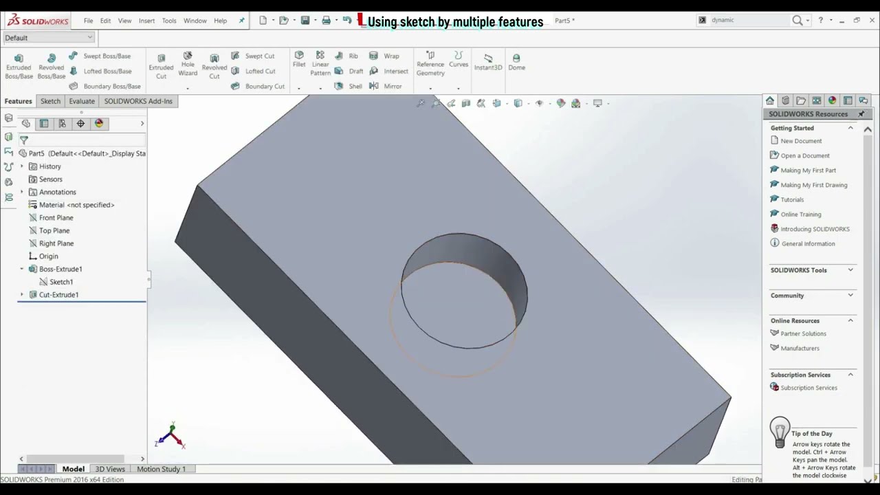 Solidworks Turorial - Using sketch by multiple features