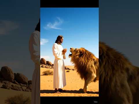 Desert Miracle: Jesus and the Lion Encounter ✝️ #jesuschrist #jesus #holyspirit #faith