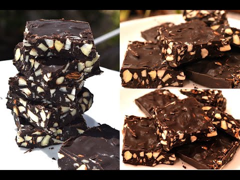 Chocolate Almond Bark [Badam chocolate bars]- 5 min, 2 Ingredients, No white sugar, No ghee/butter