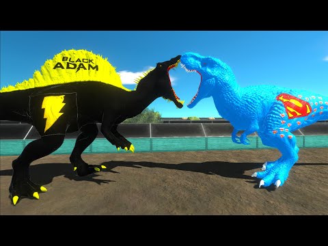 BLACK ADAM SPINOSAURUS vs SPIDERMAN T-REX vs SUPERMAN T-REX DEATH RUN - Animal Revolt Battle Simulat
