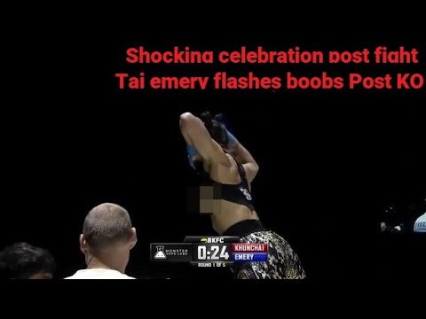 Tai Emery flashes boobs after KO win at BKFC Thailand Best celebration ever #bkfc #shorts #taiemery
