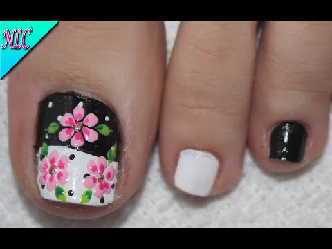 DISEÑO DE UÑAS PARA PIES FLORES PARA PRINCIPIANTES – FLOWERS NAIL ART – FRENCH NAIL ART – NLC