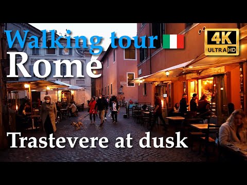 Roma | Trastevere ao entardecer, Itália [passeio a pé] 4K
