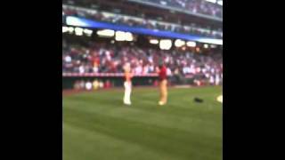 Kristina Curtis sings the National Anthem for the Angels in April 2010