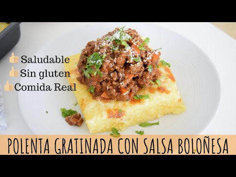 Polenta gratinada con salsa boloñesa | Receta saludable sin gluten