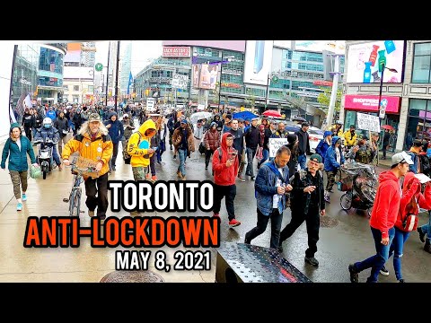 Anti-lockdown Protest in Downtown, Toronto, Dundas Square, Saturday May 8, 2021
