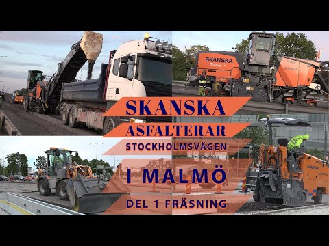 Skanska asfalterar Stockholmsvägen (E22) i Malmö del 1 Fräsning (2020-06-02)
