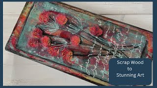 Wildflower Mixed Media Art on Scrap Wood | Earthy Colors & Expressive Line Work