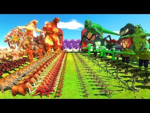 Orange Monster War - Team Orange Godzilla VS Team Green Titanus - Animal Revolt Battle Simulator