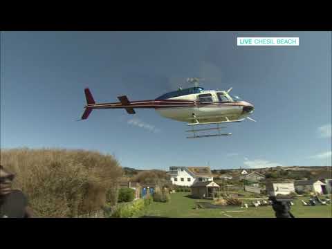 Helicopter lands during John Tarode's cooking at Chisel Beach - 23rd Aug 2019