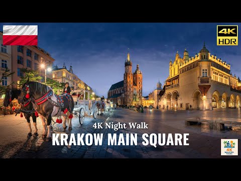 Krakow, Poland Main Square POV Night Walking Tour 4K | No Talking, No Music just natural sounds ASMR