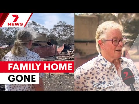 'Get out now it's coming over the hill': Victorian resident returns to fire-destroyed home | 7NEWS