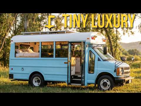 Inside a Luxury SHORT School Bus Conversion - Modern Skoolie Build