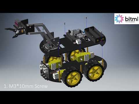4WD Robot Kit with Robotic Arm, Arduino IDE Compatible | Assembly | Bitmi.eu✅