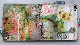 Gelli printing grey board pieces and pages in a new art journal