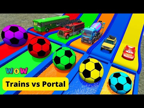 Trains vs Portal Trap With Slide Color - Cars vs Rails and Trains - BeamNG Drive