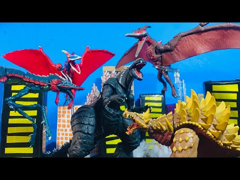 Godzilla singular point vs Anguirus vs manda vs rodan an epic battle stop motion by EG M