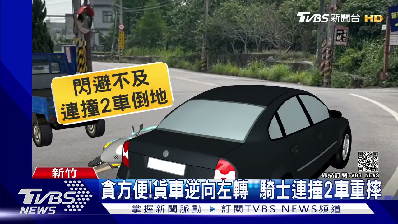 貪方便!貨車逆向左轉 騎士連撞2車重摔