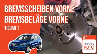 Youtube thumbnail of video "Wie Tiguan 1 Bremsscheiben vorne, Bremsbeläge vorne wechseln 🚗"