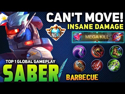 Enemy Can't Move, Insane DMG! | Top 1 Global SABER Ranked Gameplay BEST BUILD By Barbecue - MLBB