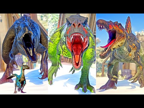 Chaos T-REX vs Magma Spinosaurus vs Monster T-REX vs Dark I-REX Dinosaurs Fighting - Jurassic World