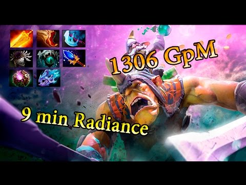 Dota 2- Chinese Alchemist with Radiance in 9:40 and 1306 GpM.