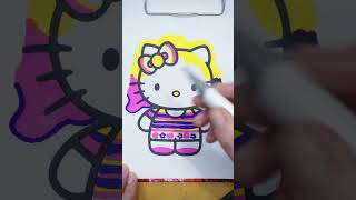 Wednesday Hello Kitty vs  Enid Hello Kitty Magic Puffy Pens Three markers challenge #shorts