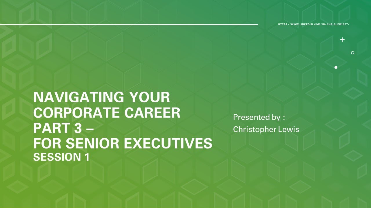 Navigating Your Corporate Career - Part 3 - For Senior Executives. Session 1/3 - First Steps