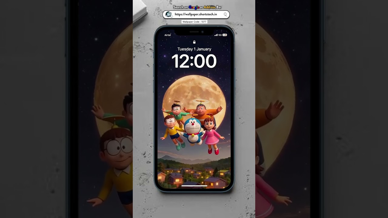 Doraemon and Friends Flying in Front of the Full Moon – HD Live Wallpaper