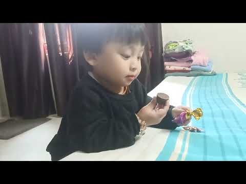 Satwika using clever mind to get chocolate from heighty place