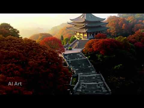 🌄 Misty Sunrise at Haeinsa Temple in Gayasan National Park 🍁 | AI-Generated Autumn Korea