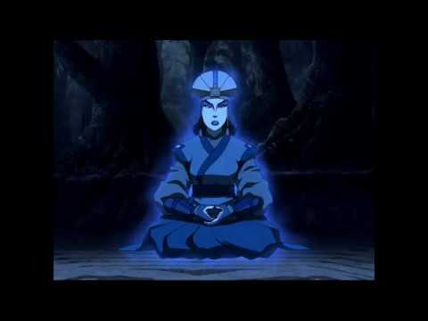 Kyoshi offers her wisdom to Aang on a Giant Lion Turtle