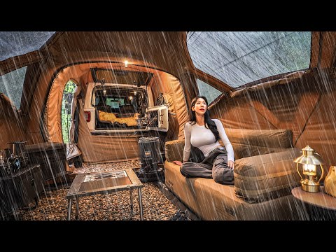 ☔️CAMPING IN THE RAIN WITH A NEW CAR TENT