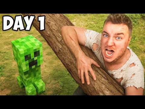 Real Life MINECRAFT on Hardcore! Day 1: BOX FORT vs CREEPER Attack!