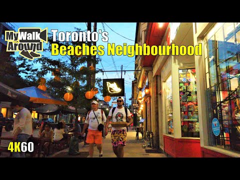 Toronto Beaches neighbourhood walk (narrated) - boardwalk, water's edge, Queen St shops (4k video)